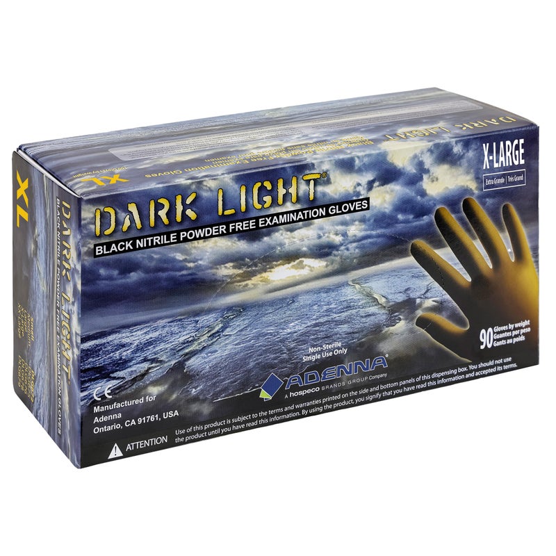 Adenna DLG678 Dark Light 9 mil Nitrile Powder Free Exam Gloves (Black, X-Large) Box of 90 - Image 1